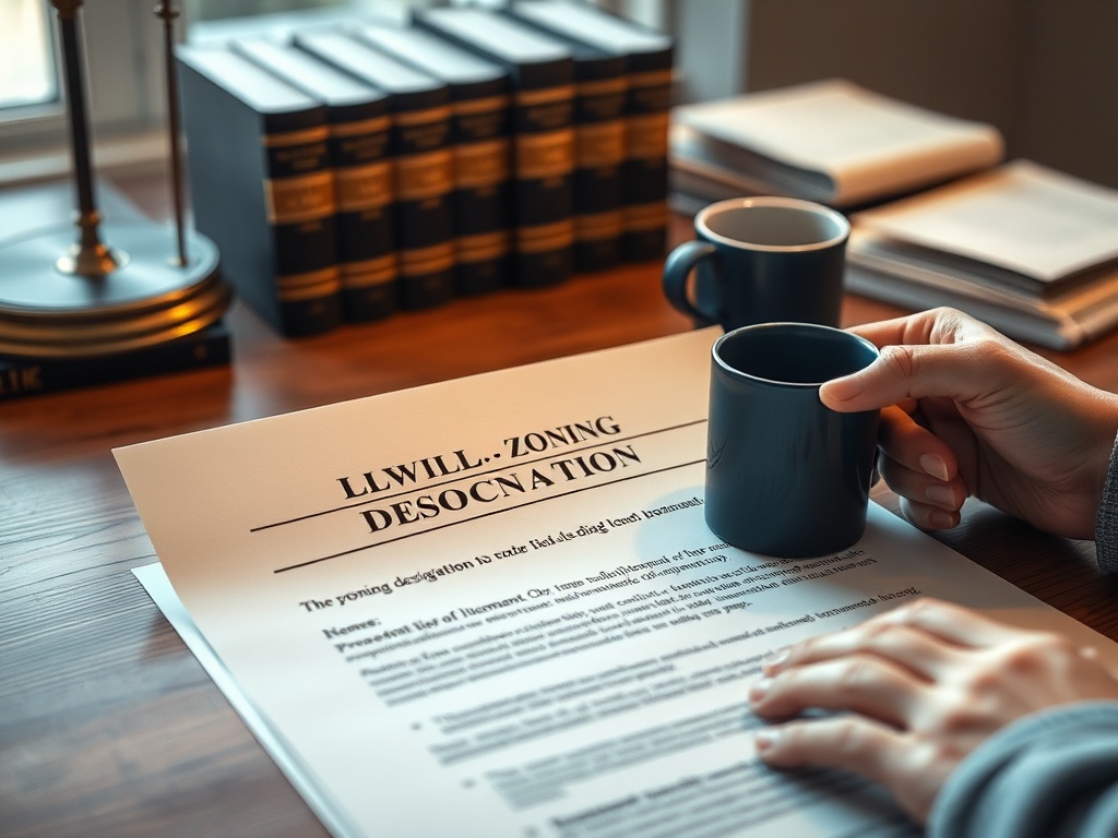 Как проверить корректность сведений о назначении помещений На столе лежит документ о зонировании, рядом кружка с кофе и стопка книг. Рука держит кружку.